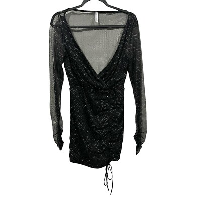 Lucy in the Sky Donatella Embellished Shimmer Bodycon Dress sz: M Black  Sheer | eBay