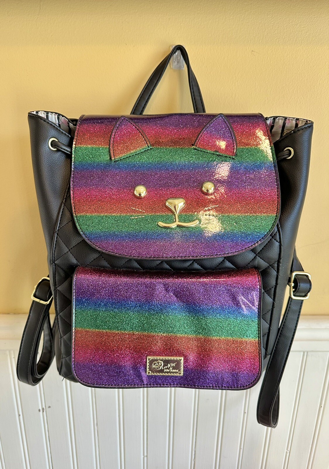Betsey Johnson Rainbow Glitter Kitty Cat Backpack Gem