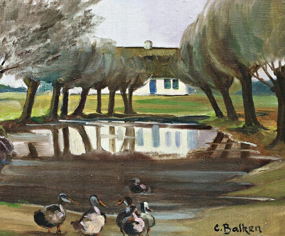 C. Balken – Landschaft mit Teich und Enten – Öl auf Leinwand – signiert – Rahmen - Bild 2 von 3