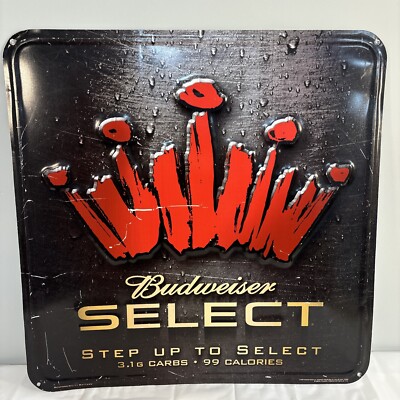 Budweiser Select Metal Beer Bar Sign 24  x 24  Embossed Tin Original 2007