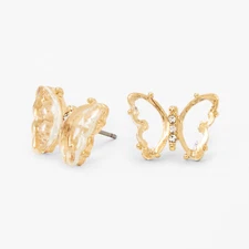 Claire's Rhinestone Butterfly Stud Earrings - Gold (G131424-1 LOC. D)