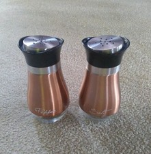 Vintage Mid Century Modern Glass w/ Aluminum Salt  Pepper Shakers Retro MCM