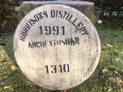 Vintage Auchentoshan Whisky Barrel end table top wall hanging tray