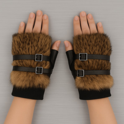 Fingerlose Fellhandschuhe Damen Kunstfell Gothic Cosplay Festival Handschuhe Emo