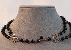 Black Glass Faceted Bead Double Strand Necklace with Earrings — photo 4