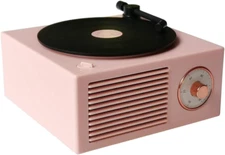 Vintage Vinyl Record Player Style Bluetooth Speaker, Pink, Classic Look, Gift