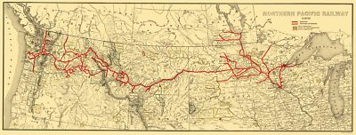#ad Railroad Map Northern Pacific Railway Poates 1900 23 x 60.62 $94.95