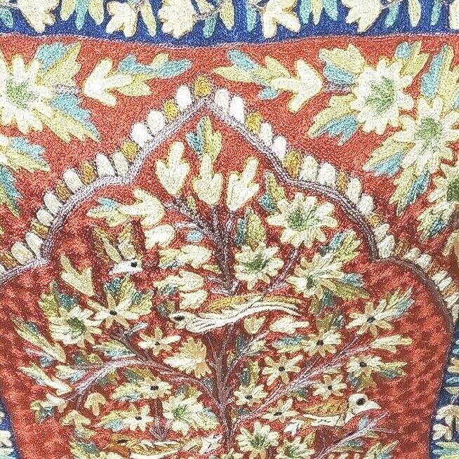 NEW SILK 2'x3' Chainstitch 100% Crewel Embroidered Area Rug Kashmir ...