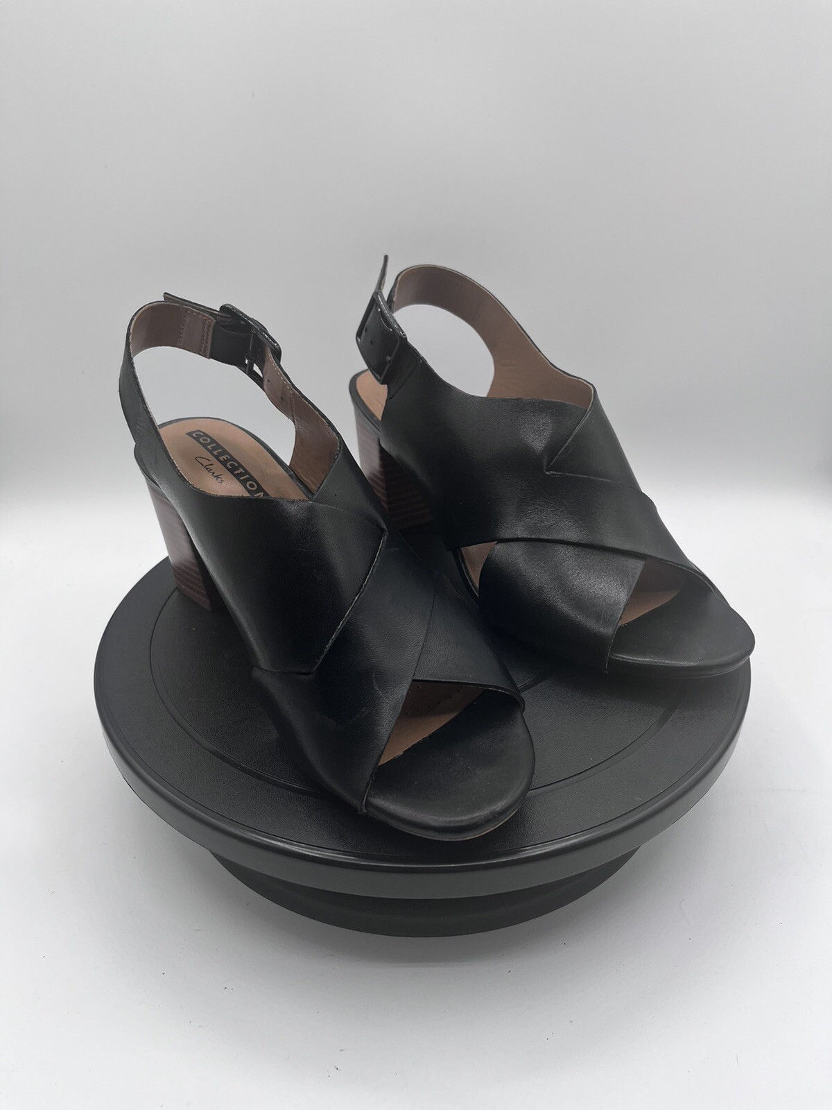 Clarks Deva Janie Black Leather Peep Toe Slingback Heel 6M