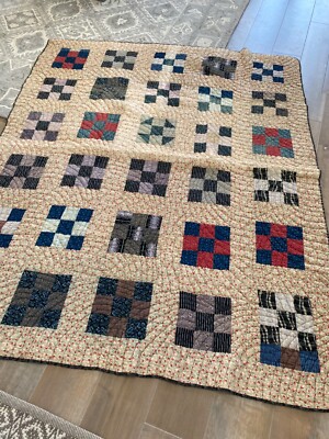 Vintage  Handmade Quilted Cotton Quilt 60x74