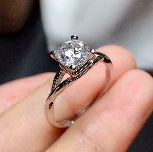 2.00 CT Round Cut Moissanite Solitaire Engagement Ring 14K White Gold Plated