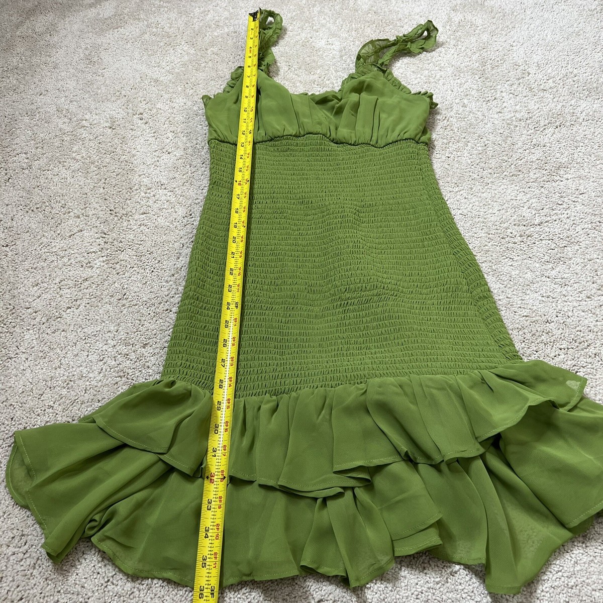 BCBGeneration Smocked Ruffle Tiered Green Mini Dress Sz 10 NWT | eBay