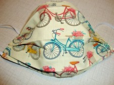 FACE MASK - ADULT - "BICYCLES FLOWERS" - NEW - REVERSIBLE - HOMEMADE