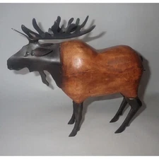 Handcrafted Wood & Metal Moose Sculpture Primitive Cabin Country  10" Rustic