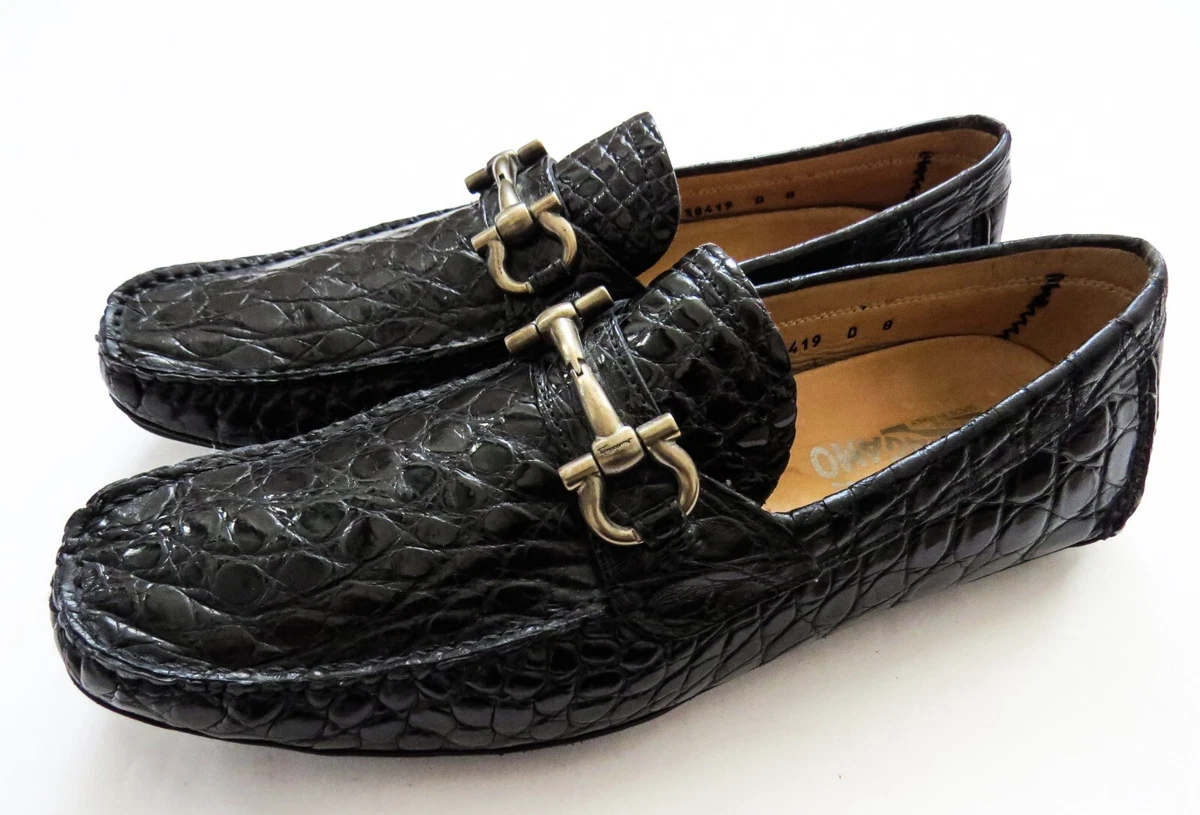 Salvatore Ferragamo Exotic Black Crocodile Leather Mens Penny Loafers Sz 10D Salvatore Ferragamo Black Crocodile Alligator Penny Loafer  main image 3