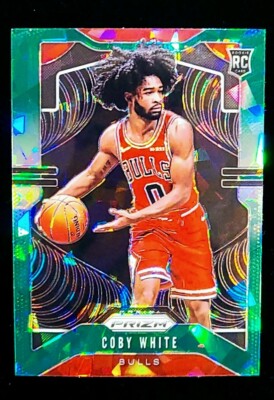 2019-20 Panini Prizm Coby White GREEN CRACKED ICE PRIZM RC #253 SP BULLS 