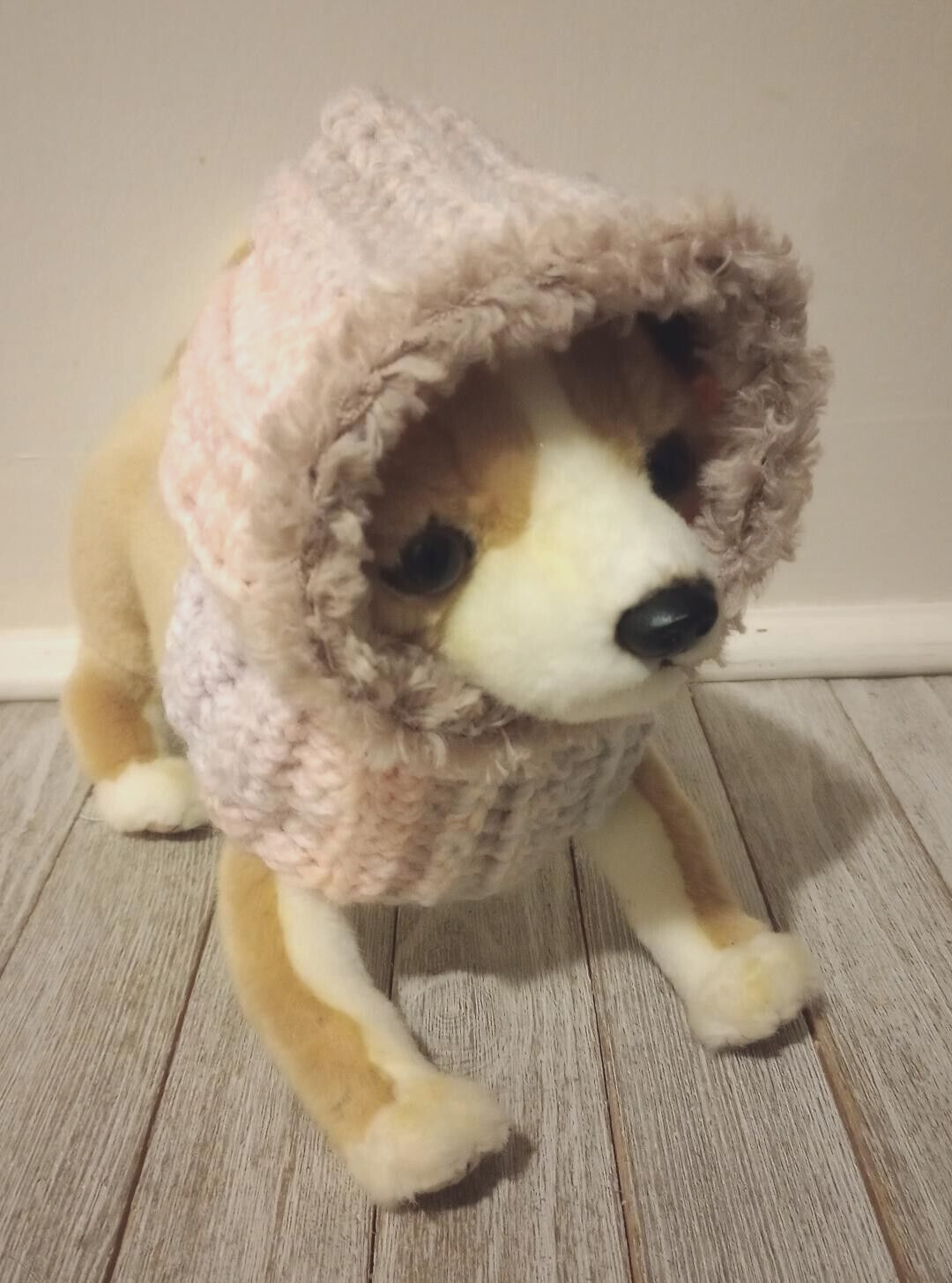 crochet handmade dog pet hood hat snood small medium breed cats cradle pink