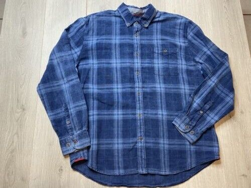 32 Bar Blues Hemd Herren XL Blau Denim Langarm Freizeit Fensterscheibe Karo Knopf