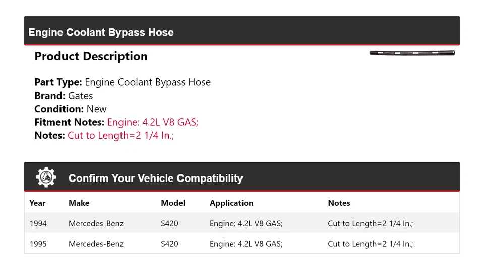 For 1994-1995 Mercedes-Benz S420 4.2L V8 GAS Engine Coolant Bypass Hose Gates - Image 2 of 4