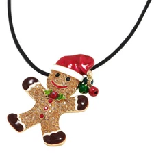 KIRKS FOLLY CHRISTMAS Gingerbread Man Cookie Pin Pendant Corded Necklace GT