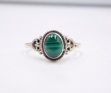 1.90 Gm 925 Sterling Silver Natural Malachite Cab Gemstone Fine Ring Size 7.75"