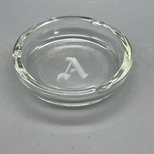 Vintage Clear Glass Round Ashtray With An A Etched On The Bottom 