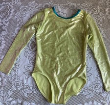 Veva by Very Vary Big Girls Yellow Lime Hologram Foil Gymnastic Leotard Girls 10