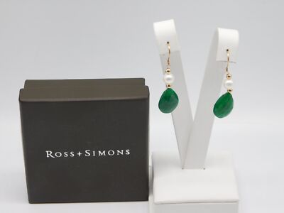 DESIGNER ROSS & SIMONS 14K SOLID YELLOW GOLD EMERALD PEARL DROP EARRINGS