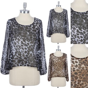 sheer leopard print long sleeve top