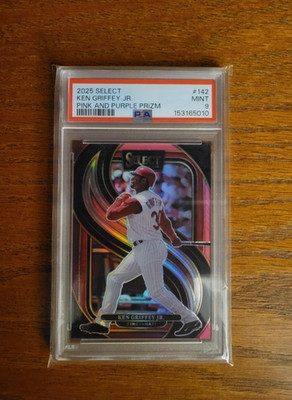 2025 PANINI SELECT #142 KEN GRIFFEY JR. PINK AND PURPLE PRIZM. /199. POP 1. 