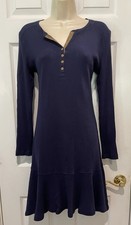 LAUREN JEANS Dress  M RALPH LAUREN Henley Thermal Swing Suede Trim Cotton Blue