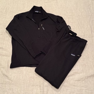 VTG Patagonia Regulator Men's Large Black Fleece Pullover Set 1/4 Zip & Pants