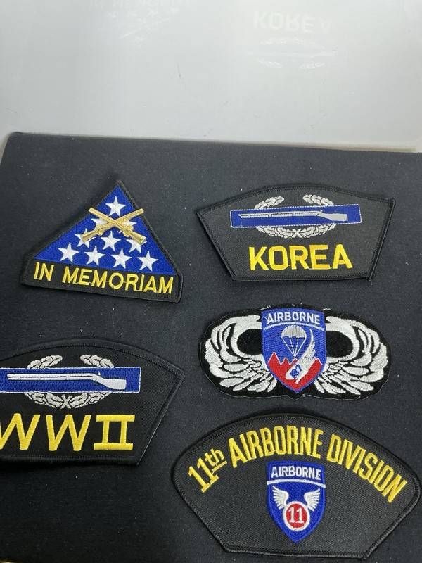 Lot of 5 Various NEW Military Patches WWII KOREA 11TH AIRBORNE MEMORIAM