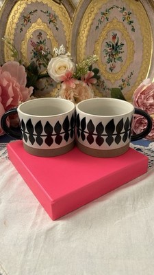 Nutmeg Home Steinzeug Tassen Künstlerisch Rustikal Boho Design Creme Marine Erstaunlich x2