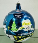 Vintage Blue Poland Jumbo Christmas Ornament Snowman and Christmas Scene  — photo 3