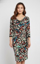 Tahari Multicolor Geometric Ties at Waist Knee Dress Sz 4 *561