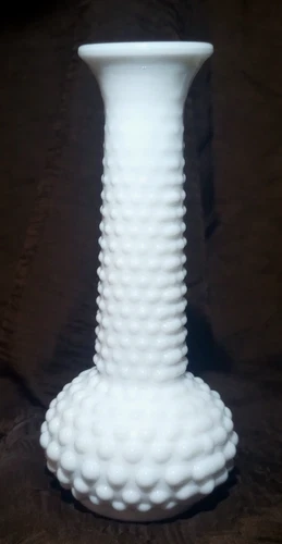 Vintage E O Brody Hobnail Milk Glass, Bud vase, 7 1/5"