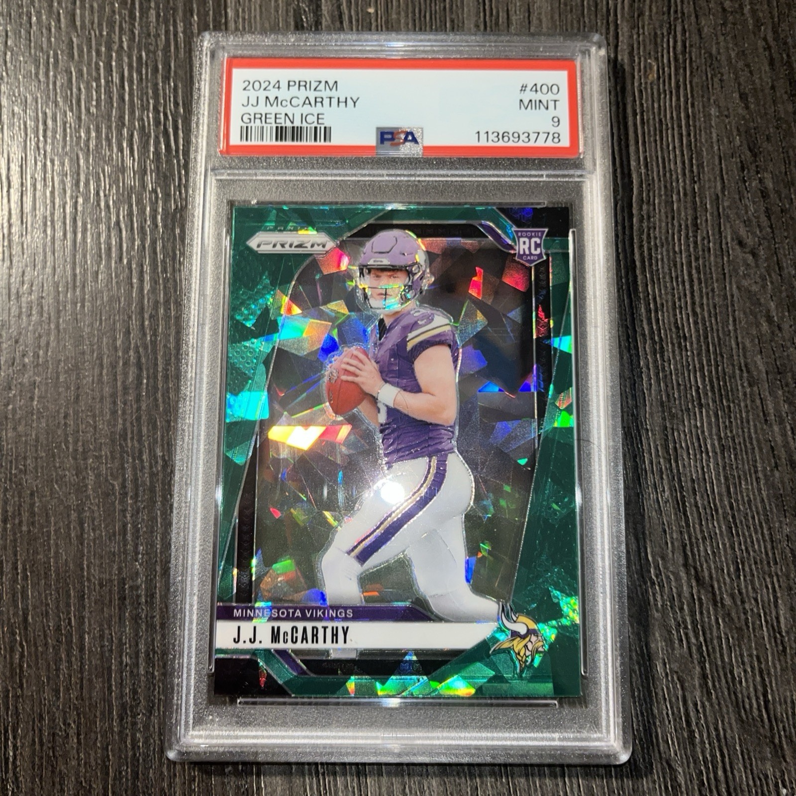 2024 Prizm JJ McCarthy Rookie Card 400 Green Ice Prizm PSA 9 Mint NFL Vikings