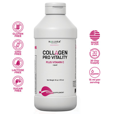 Hydrolyzed Collagen Liquid - Joint, Skin & Hair Health - 16 OZ with Vitamin C