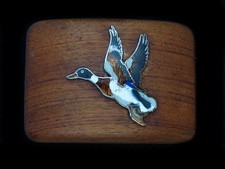 SL05111 NOS VINTAGE 1970s  MALLARD DUCK  ART COMMEMORATIVE WOODEN BUCKLE