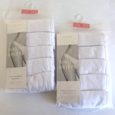 John Lewis Women's Cotton Bikini Briefs Knickers White 10 Pairs Size 12 New