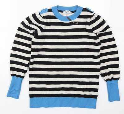 Gallery Damen Pullover Pulli schwarz Rundhals gestreift Viskose Größe M - blau