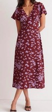 Madewell V-Neck Flutter-Sleeve Midi Dress | Cabernet Size 16 Fits like size 12