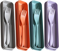 4 Sets Tragbare Plastik Besteck Mit Etui, Wiederverwendbares Camping Besteck, Ku