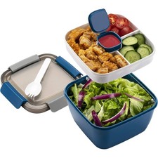 Salad Lunch Container To Go, 52-oz Salad Bowls with 3 Compartments, Salad