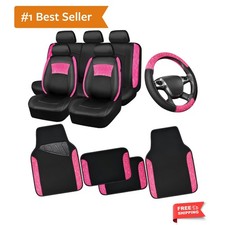 Universal Leather Pink Lace Car Seat Covers Full Set For Women Girls Waterpr...