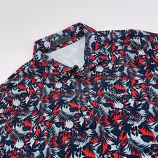 G/Fore Performance Golf Polo Mens XL Tech Pique Blue Red Floral Palm Fronds