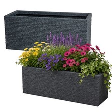 2 Slate Brick Effect Trough Planter Grey Ash Plastic Garden Patio Pot 60cm
