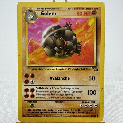 Golem - 36/62 - Fossil Set - Unlimited - Uncommon - Pokemon - WOTC - Damaged