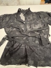 Anna Sui Black Polka Dot Mesh Sheath Short Puff Sleeve Dress Women’s L